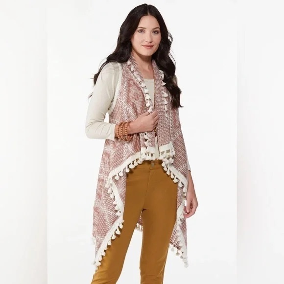 Cato Sweaters - CATO | Tassel Fringe Vest Elderberry Wine Size XL